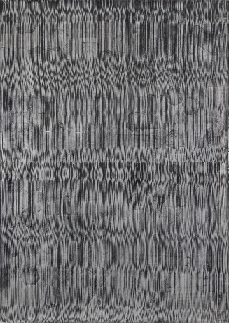 Thomas Müller, Untitled (PH 589), Silver coloured pencil, chalk, Indian ink & acrylic on paper, 60 x 115 cm, 2019