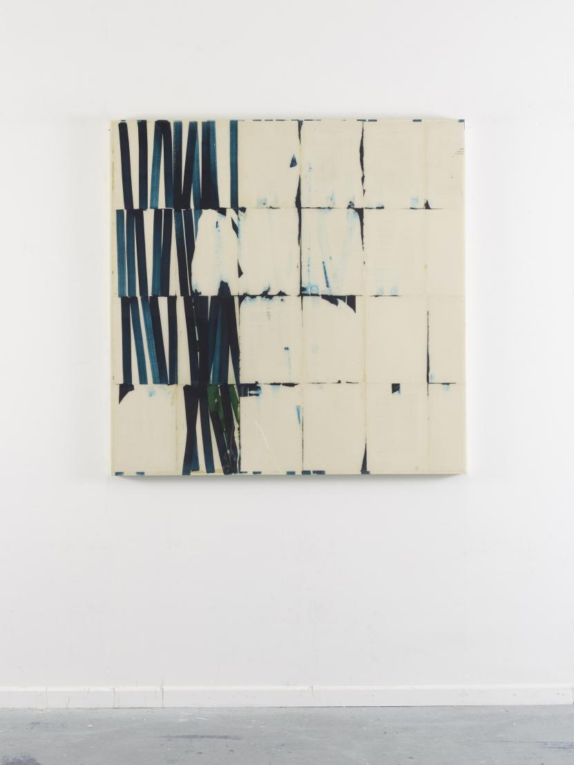 Sam Lock, The Boyhood of Raleigh, Mixed media on panel, 120 x 120 cm, 2023