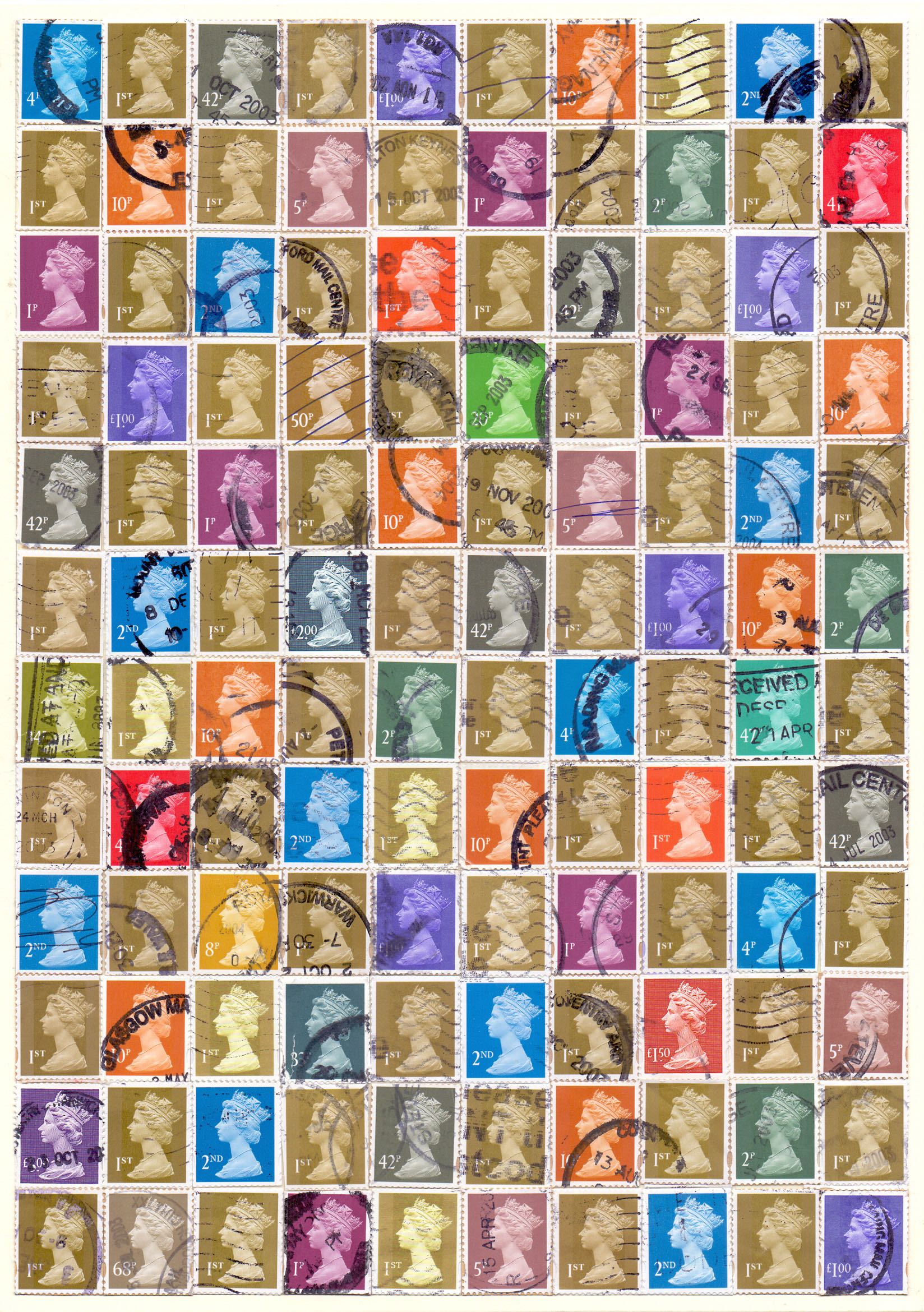 Károly Keserü - Untitled (1507011), XXth Century Series: Andy Warhol, Stamp Series: Queen Elizabeth II, paper collage, 30 x 21 cm, 2015