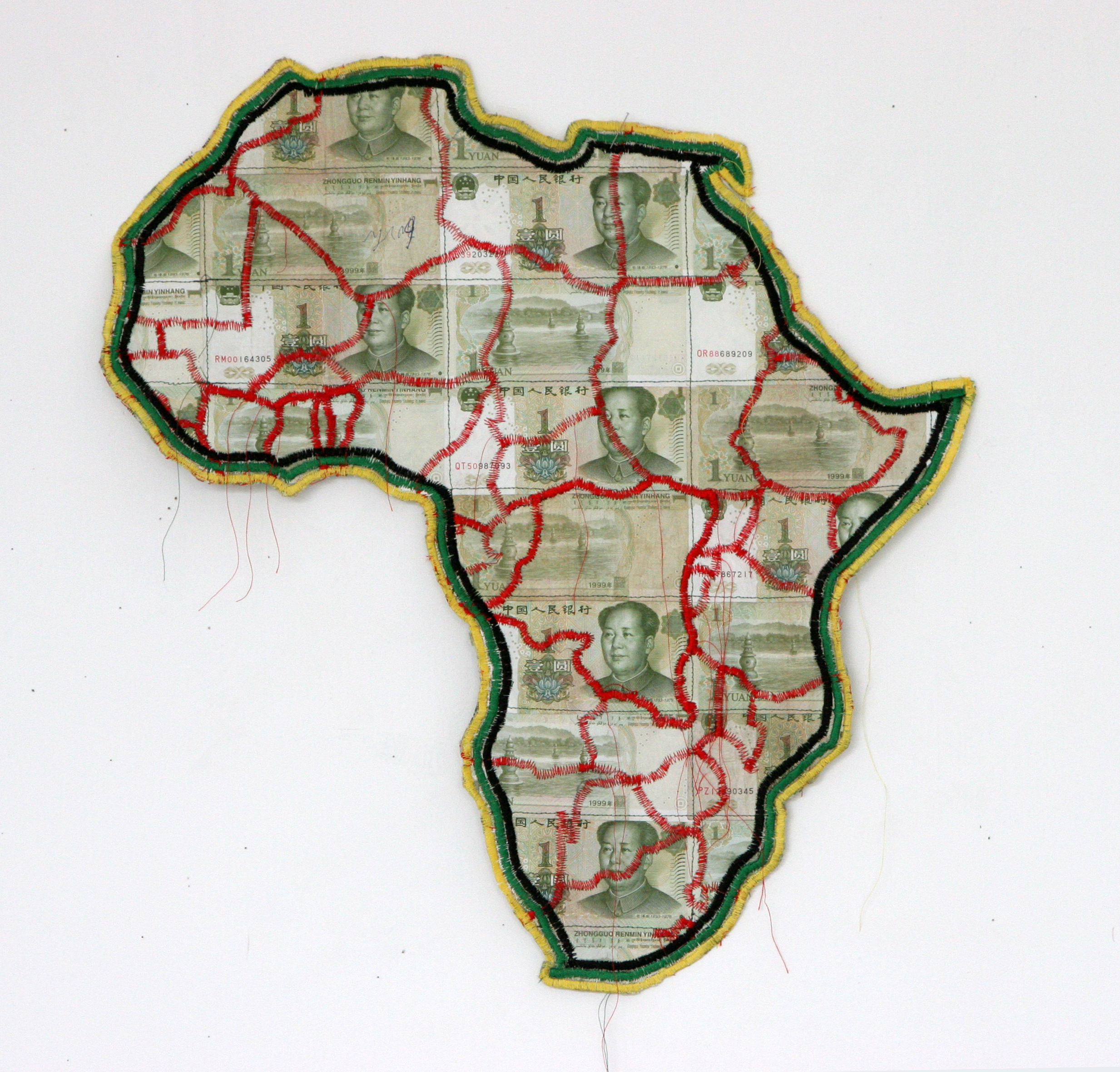 Susan Stockwell, Africa, Chinese Yuan currency notes & cotton thread, 74 x 65 x 3.5 cm, 2012