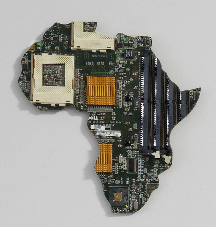 Susan Stockwell, Africa, upcycled computer components, 40 x 38 cm, 2020