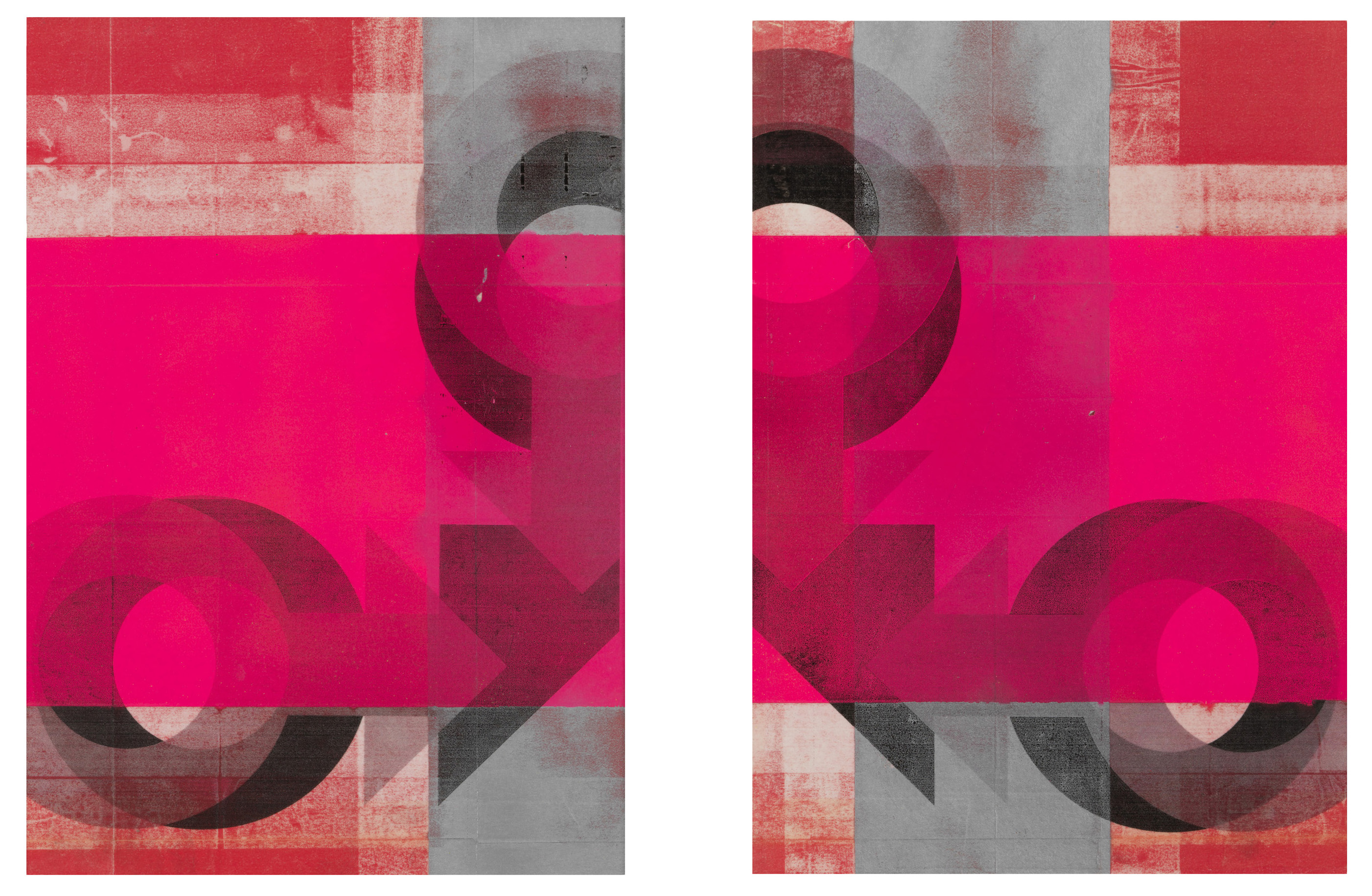 Jyll Bradley, Fingers (diptych), Spray paint & photocopy on coloured carbon paper hot mounted on aluminium, 31 x 22 x 4 cm each, 2022