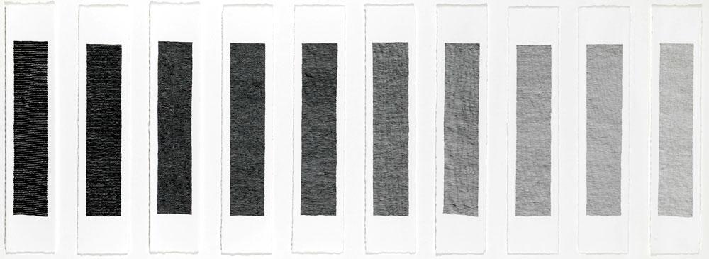 David Connearn, Chesil, Ink on paper, 30 x 6 cm each (10 drawings), 2001