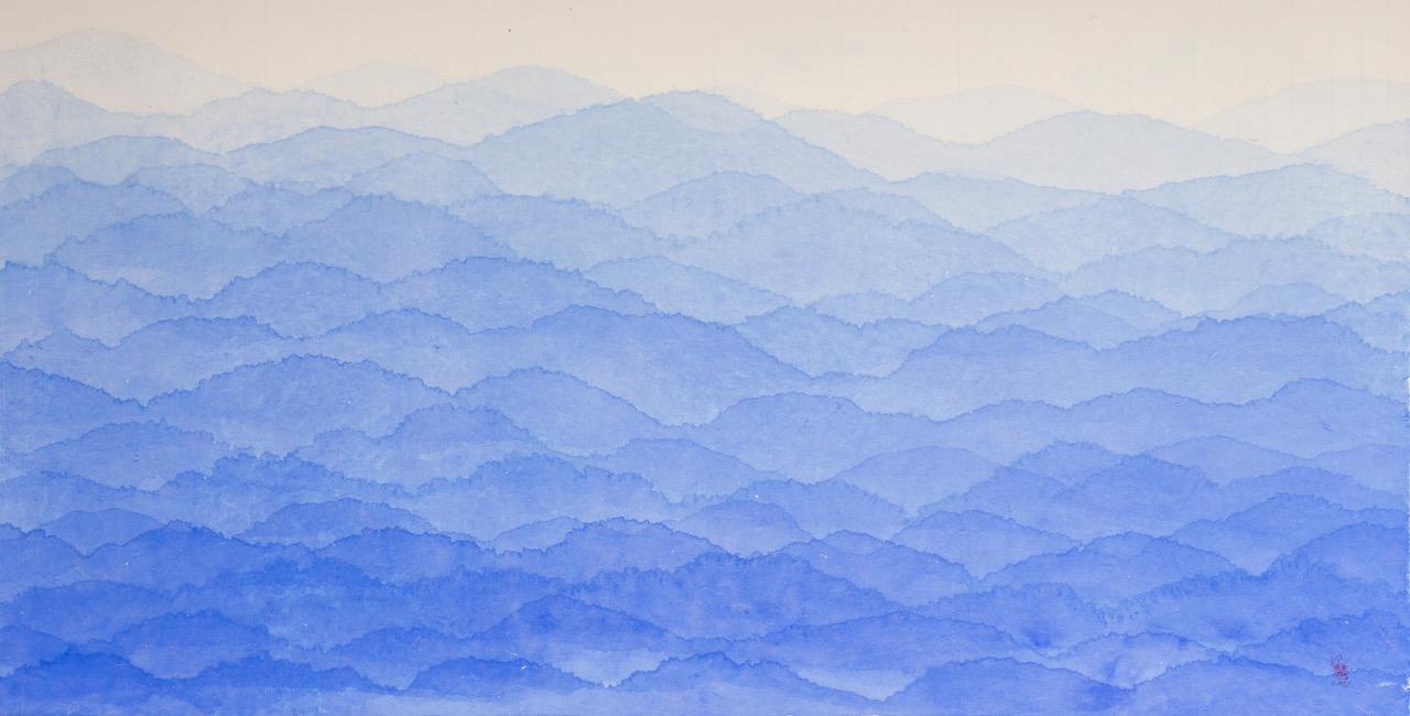 Minjung Kim, Blue Mountain (22-110S), Watercolour on mulberry Hanji paper, 68 x 130 cm, 2022