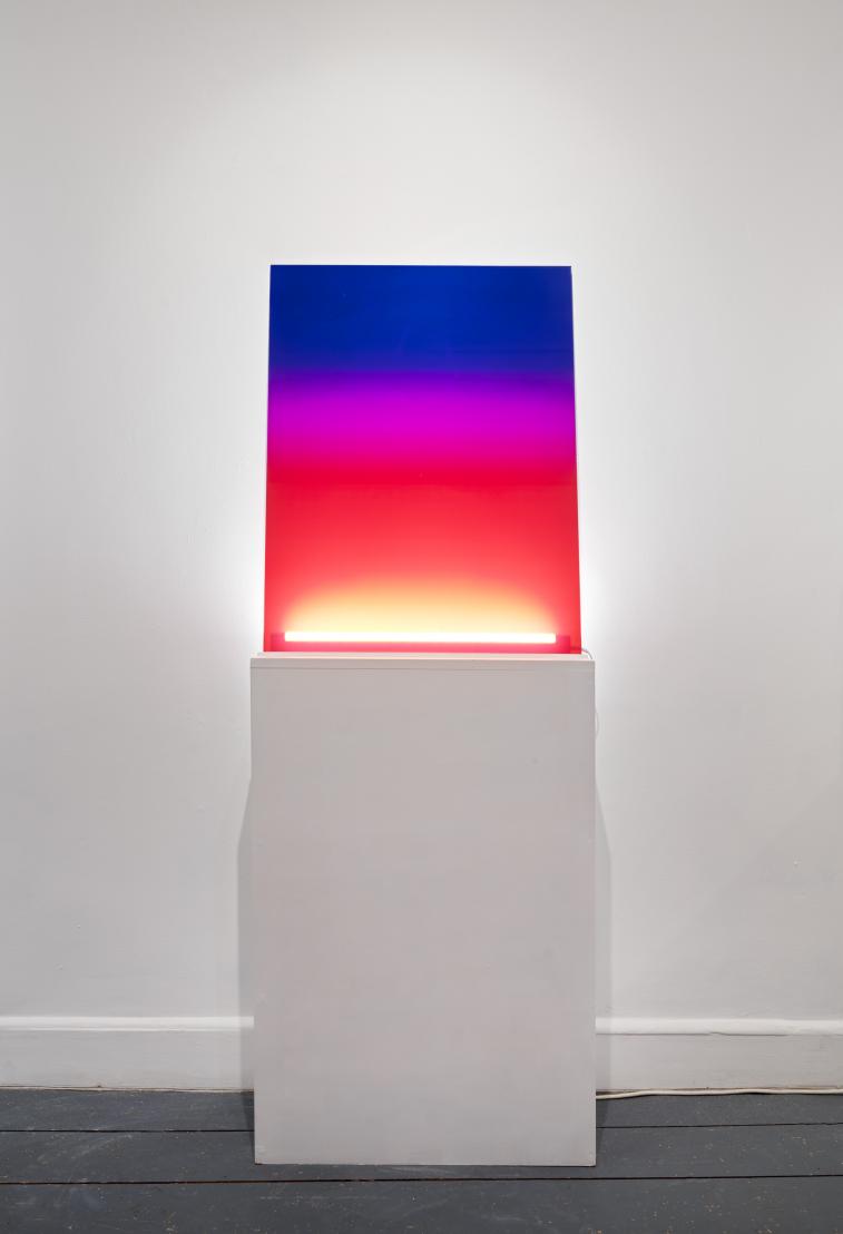 Nathalie Junod Ponsard, Halo 6, Glass, UV ink, LED tube, 80 x 62 x 0.4 cm, 2024