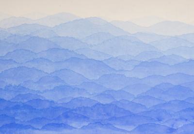 Minjung Kim, Blue Mountain, watercolour on mulberry Hanji paper, 68 x 130 cm, 2022